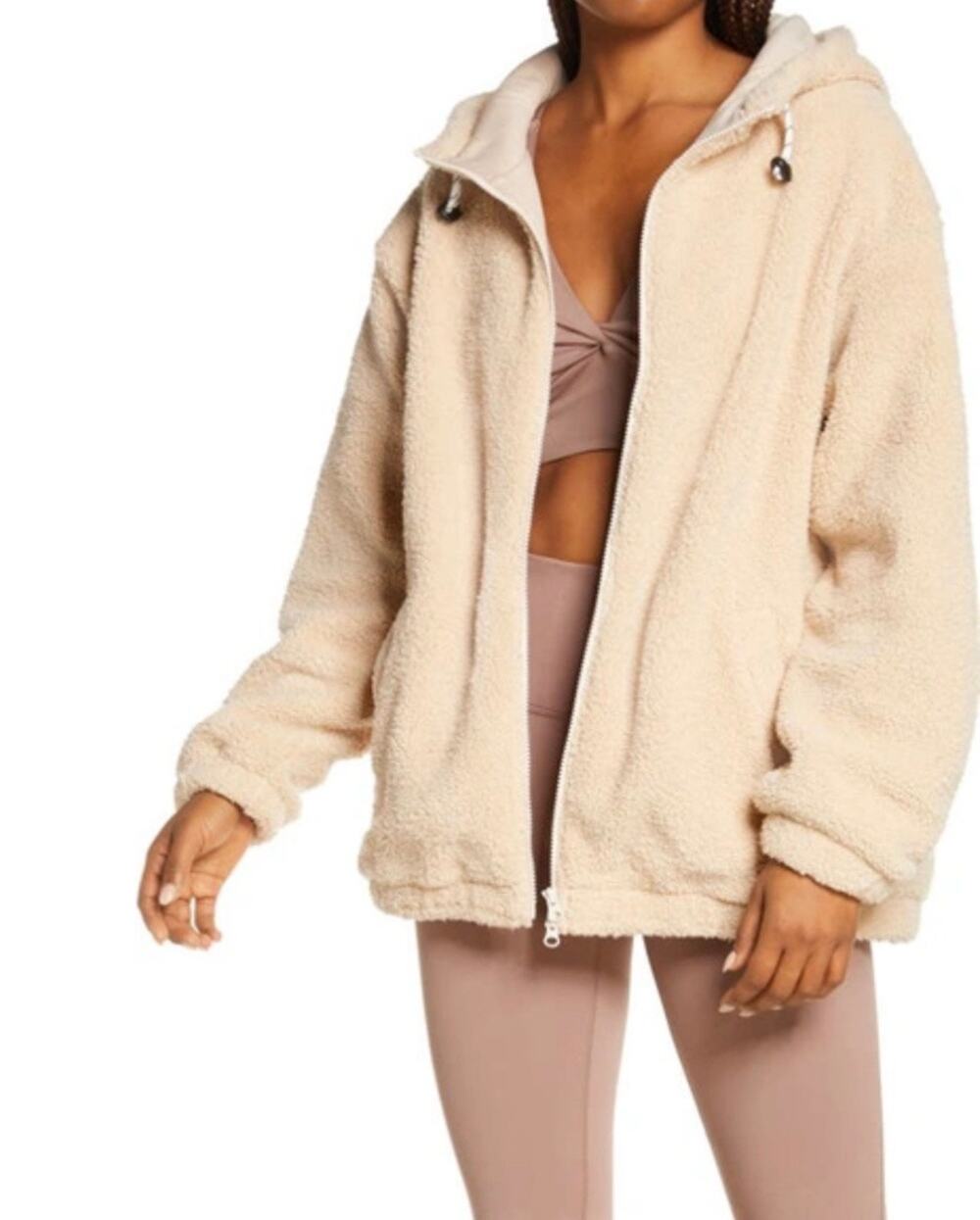 Zella Cloud Soft Women's Fleece Hooded Jacket – Beige (Size Small) MSRP $79